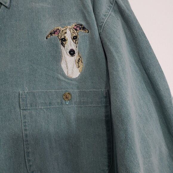 Three Rivers Unisex Medium Long Sleeve Button Down Shirt with Embroidered Dog - Picture 2 of 9